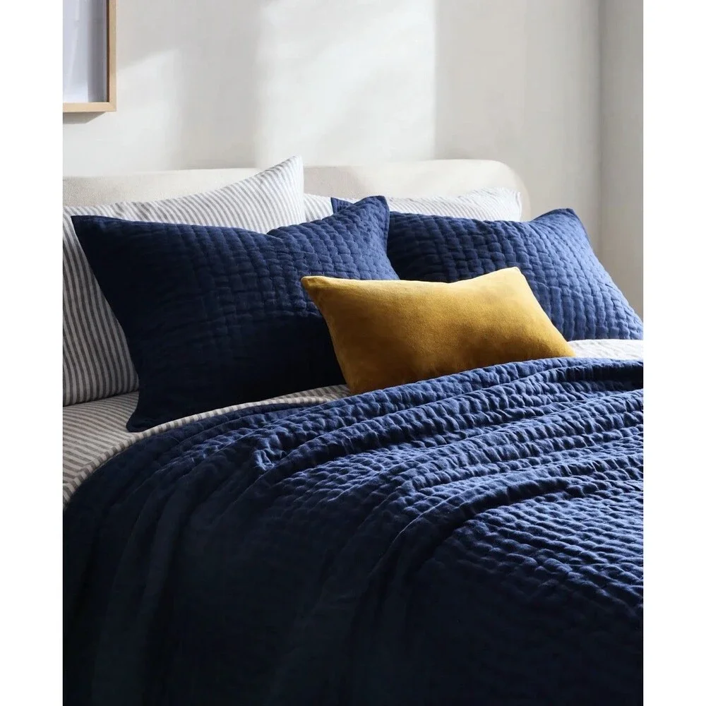 Quince European Linen Cotton Stitch Quilt Set Full / Queen Navy $189.90 Retail
